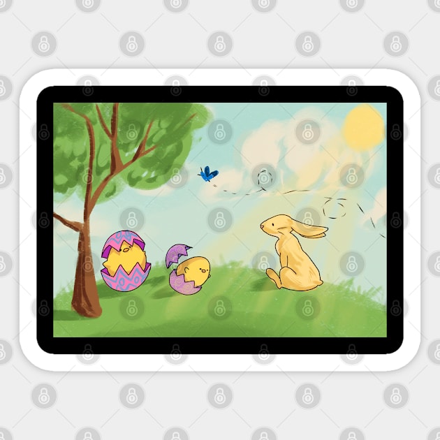 Easter Bunny Easter Eggs Hatched Sticker by PreeTee 